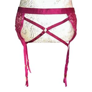 Sexy Burgundy Wine Magenta Lace Garter Belt Pinup Dancer Cosplay Lingerie XL